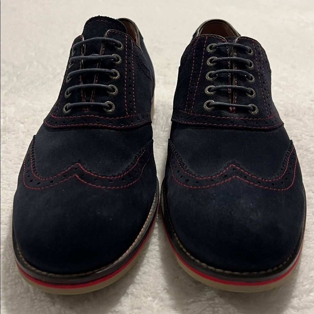 Johnston & Murphy Ellington Wingtip Oxfords Men's Size 12M Navy Blue Suede - Picture 4 of 9